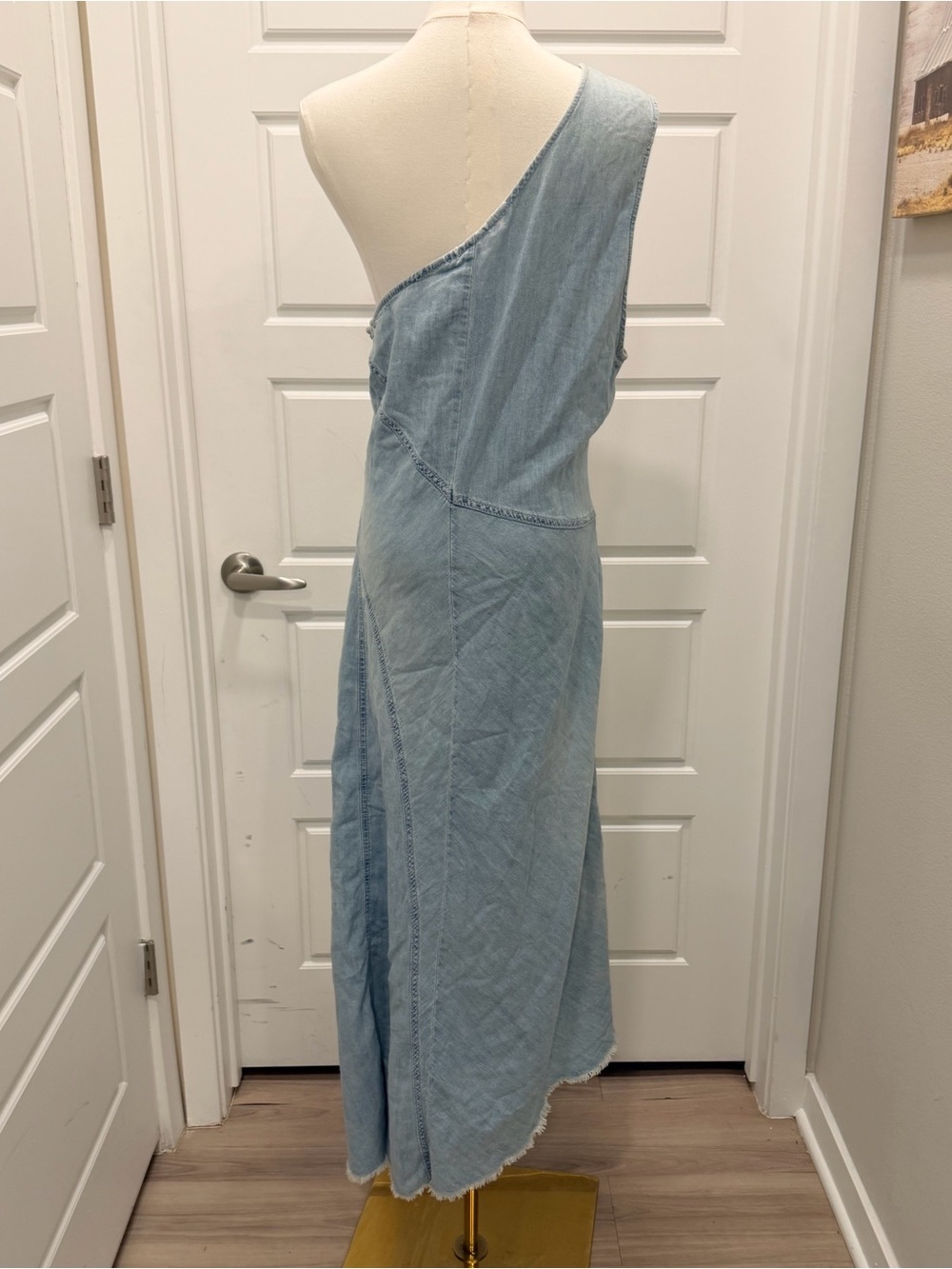 Zara One-Shoulder Light Blue Denim Midi Dress NWT - Picture 6 of 10